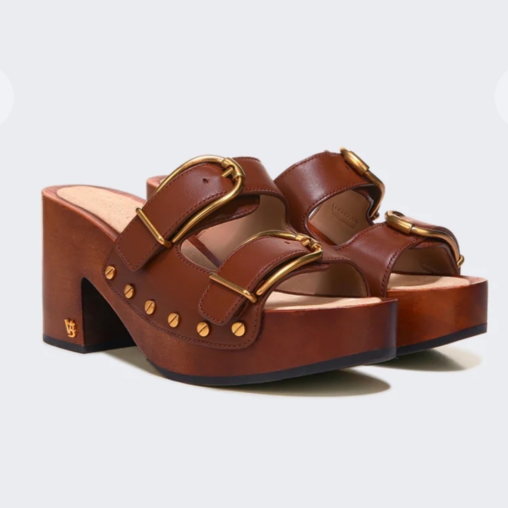 Veronica Beard Halifax Leather Studded Buckle Clogs Size 9.5 M Brown Haz… - Picture 2 of 12